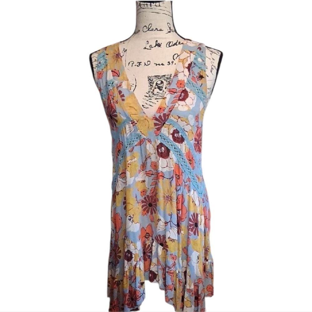 FREE PEOPLE Blue Floral Sleeveless Dress - Multicolor Size Small